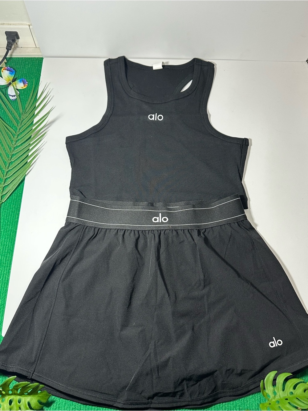 ALO Yoga Black Girls' Athletic Tank Dress with Branded Waistband